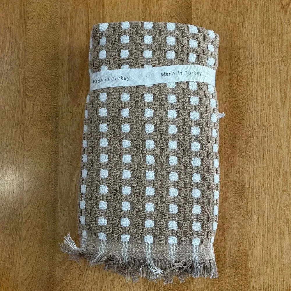 Brooks Brothers Set of 2 Premium Turkish Hand Towels Beige Taupe White Fringe